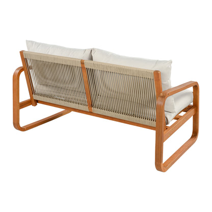 4-Piece Acacia Wood Outdoor Patio Furniture Set with Thick Cushions, Modern Outdoor Seating Set with Loveseat, 2 Single Chairs and Coffee Table, Weather-Resistant Conversation Set for Backyard, Pool image 12