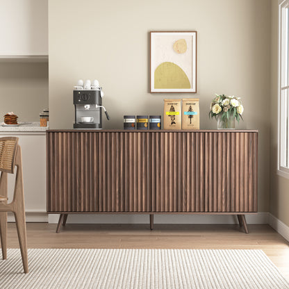 Sideboard Buffet Cabinet with Storage, Long Sideboard Storage Cabinet with 4 Doors, Wood Credenza Console Coffee Bar Cabinets with Adjustable Shelves for Living Room Kitchen Dining Room Walnut image 7