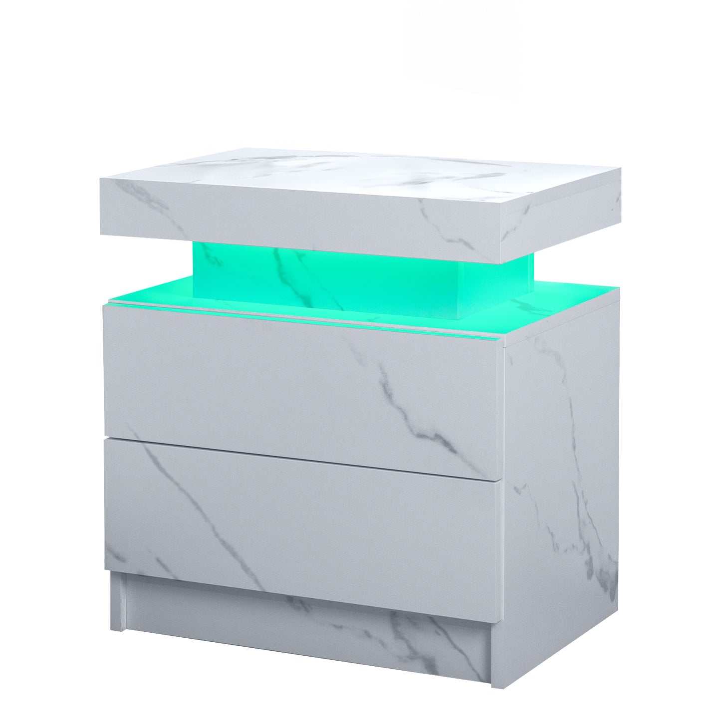 Nightstand LED Bedside Table Cabinet Lights Modern End Side with 2 Drawers for Bedroom (White Stone) image 8