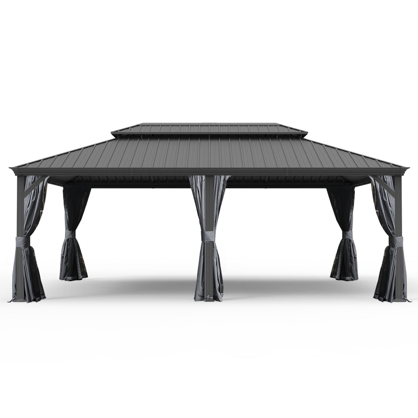 14' X 22' Hardtop Gazebo, Upgraded Metal Gazebo with Drainage System, Dual-Layer Galvanized Steel Roof, Curtain and Netting, Outdoor Shelter Canopy for Patio, Garden, and Backyard, Grey image 1
