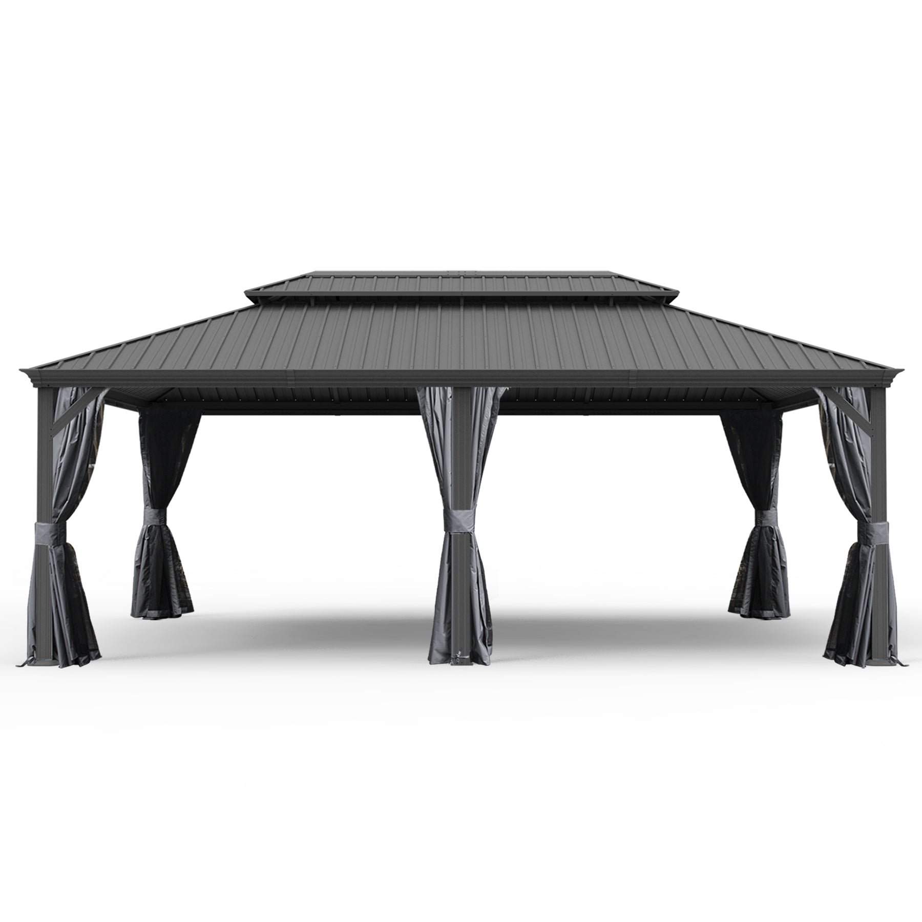 14' X 22' Hardtop Gazebo, Upgraded Metal Gazebo with Drainage System, Dual-Layer Galvanized Steel Roof, Curtain and Netting, Outdoor Shelter Canopy for Patio, Garden, and Backyard, Grey image 1