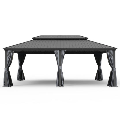 14' X 22' Hardtop Gazebo, Upgraded Metal Gazebo with Drainage System, Dual-Layer Galvanized Steel Roof, Curtain and Netting, Outdoor Shelter Canopy for Patio, Garden, and Backyard, Grey image 1