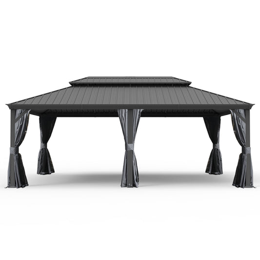 14' X 22' Hardtop Gazebo, Upgraded Metal Gazebo with Drainage System, Dual-Layer Galvanized Steel Roof, Curtain and Netting, Outdoor Shelter Canopy for Patio, Garden, and Backyard, Grey image 1