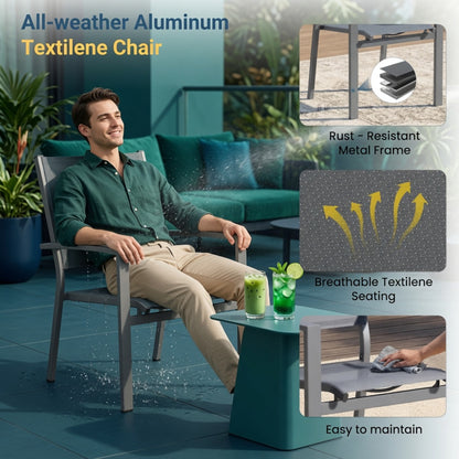 Set of 6, Heavy duty Metal Grey Outdoor Patio Chair – All Weather Textilene image 10