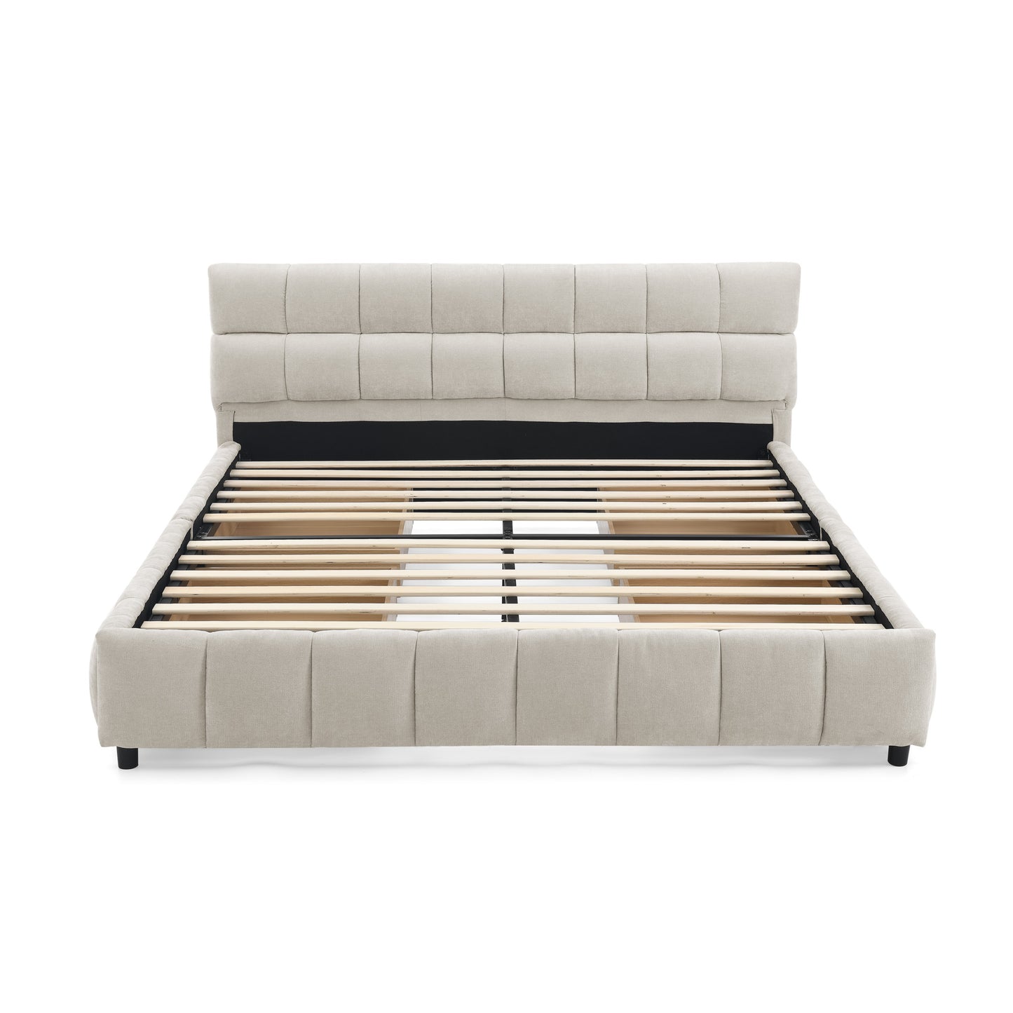Queen Size Upholstered Bed,comfortable upholstered bed frame, Chenille fabric, with headboard and solid bed frame. With drawer for storage.-Beige(88.5''*68.5''*31'') image 9