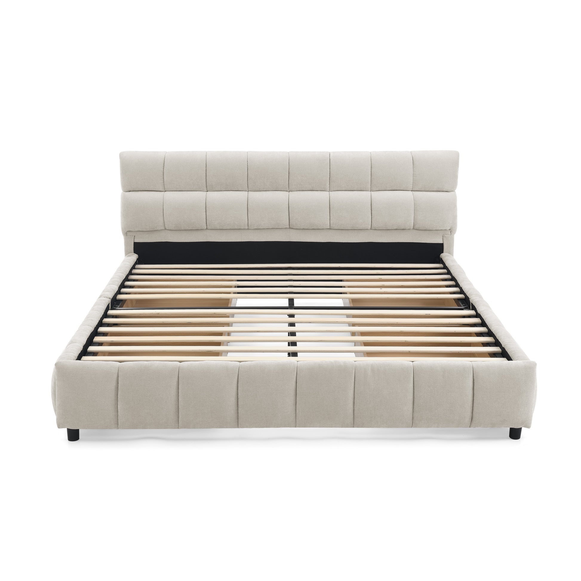 Queen Size Upholstered Bed,comfortable upholstered bed frame, Chenille fabric, with headboard and solid bed frame. With drawer for storage.-Beige(88.5''*68.5''*31'') image 9