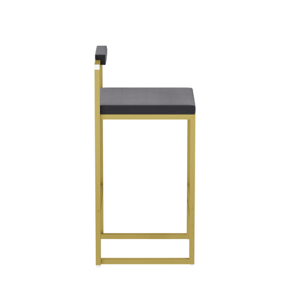 Set of 2 Bar Stools with Backrest & Footrest Counter Height Velvet Upholstered Dining Chairs for Kitchen Island (Gold & Gray) image 12