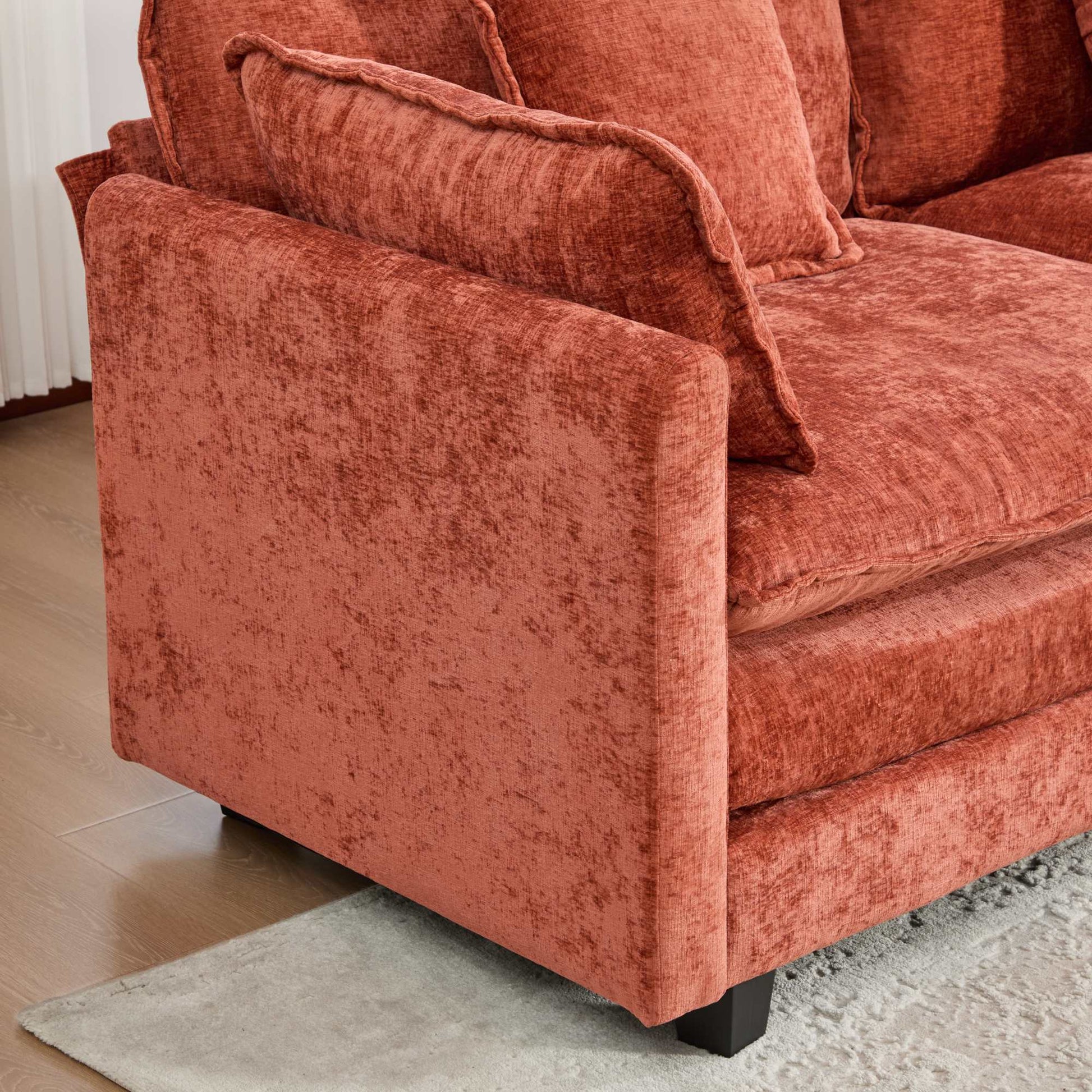 Cloud Sofa Armrests only, Modern Sectional Couch, for Living Room Bedroom and Apartment, Comfy Double Layer Upholstered Seat Cushion, Breathable Chenille Fabric, Orange,SW501EOG image 3