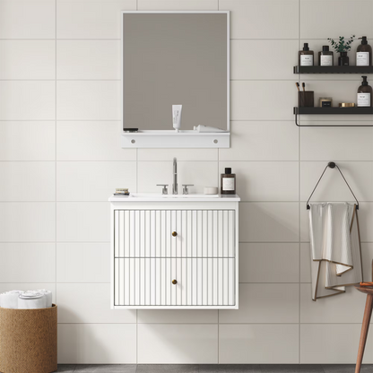 24'' Bathroom Vanity with Sink Set, Floating Bathroom Storage Cabinet with Doors and Drawers, Modern Vanity Sink Cabinet Wall Mount with Painted Surface, White image 8