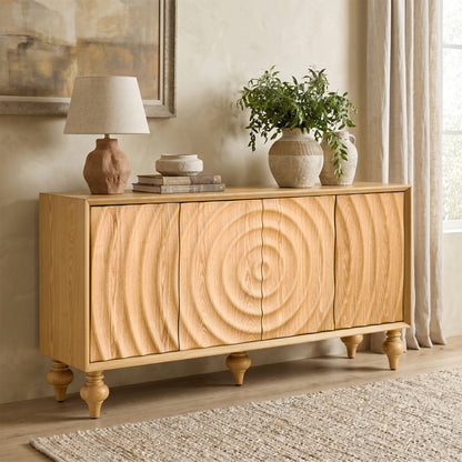 4-Door Storage Sideboard Cabinet with 3D Carved Veneer Fronts, Push-to-Open Soft-Close Hinges, Adjustable Shelves image 2