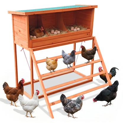 3-in-1 Nesting Boxes for Chickens with Perch and Swing- Wooden Chicken Nesting Box for Poultry 3 Compartments Laying Eggs Nest Box for Chickens, Hens, Ducks image 1