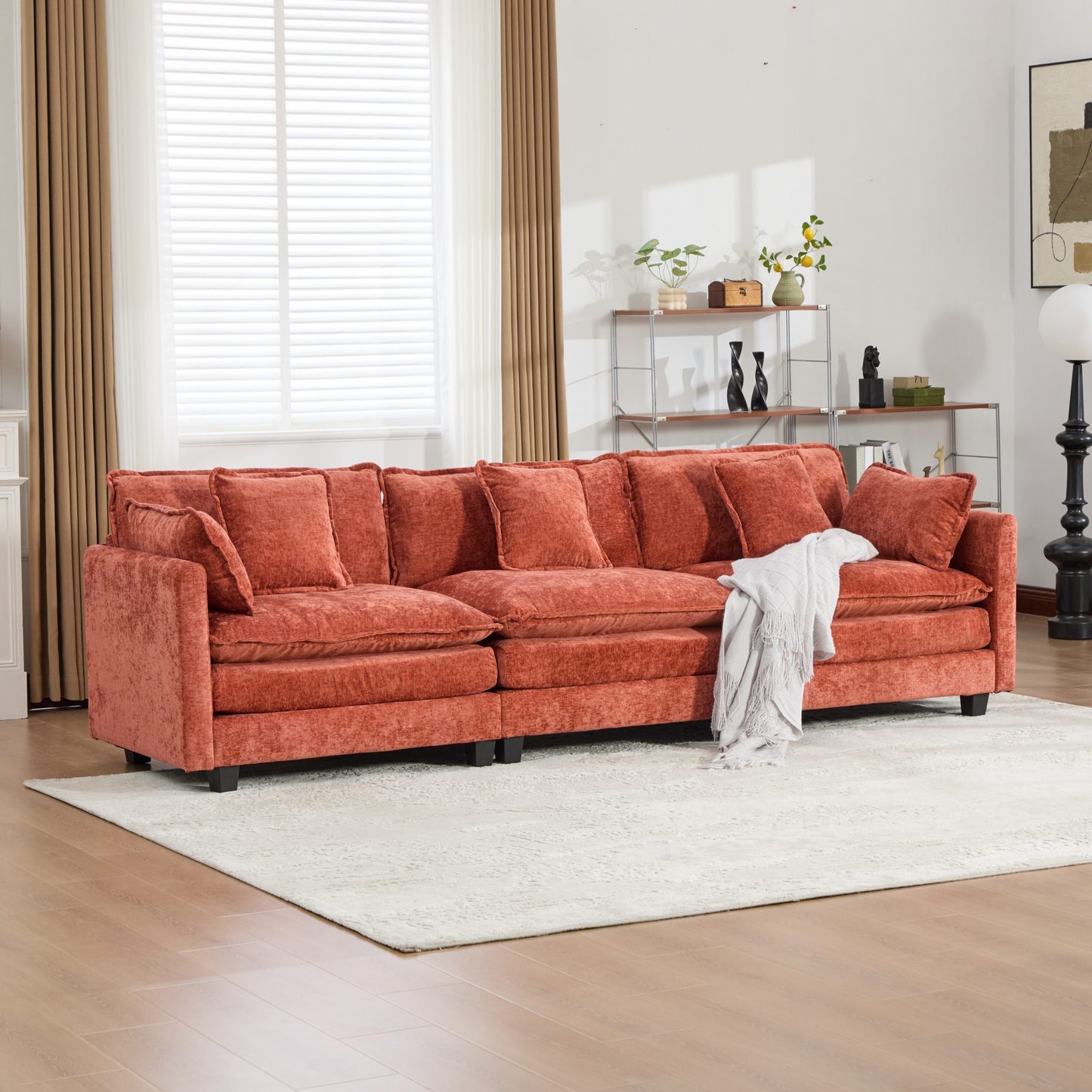 Cloud Sofa 3 Seats (Ottoman is not included), Modern Sectional Couch, for Living Room Bedroom and Apartment, Comfy Double Layer Upholstered Seat Cushion, Breathable Chenille Fabric,Orange,SS5013OG image 1