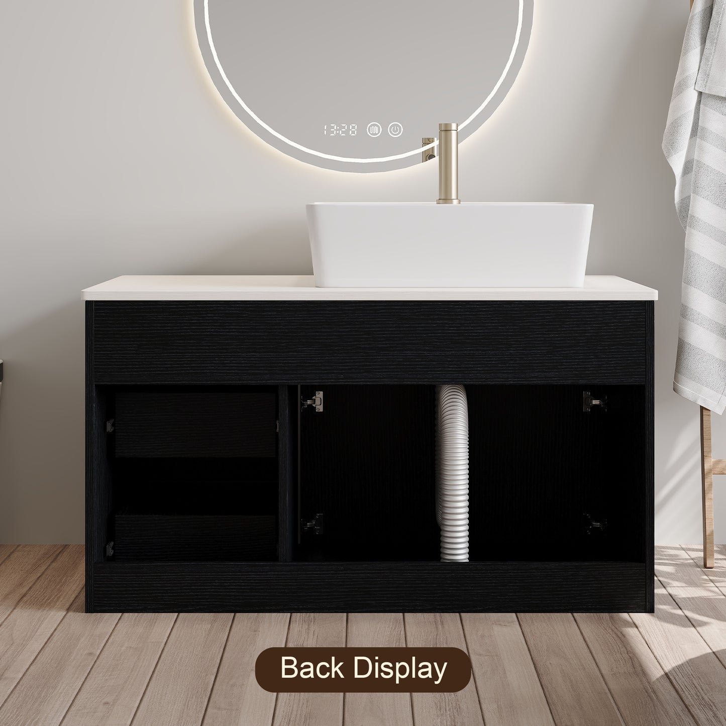 36" Wall-Mounted Bathroom Vanity with Vessel Ceramic Sink & Plywood Countertop – Soft-Close Door & Drawers, Floating Design image 7