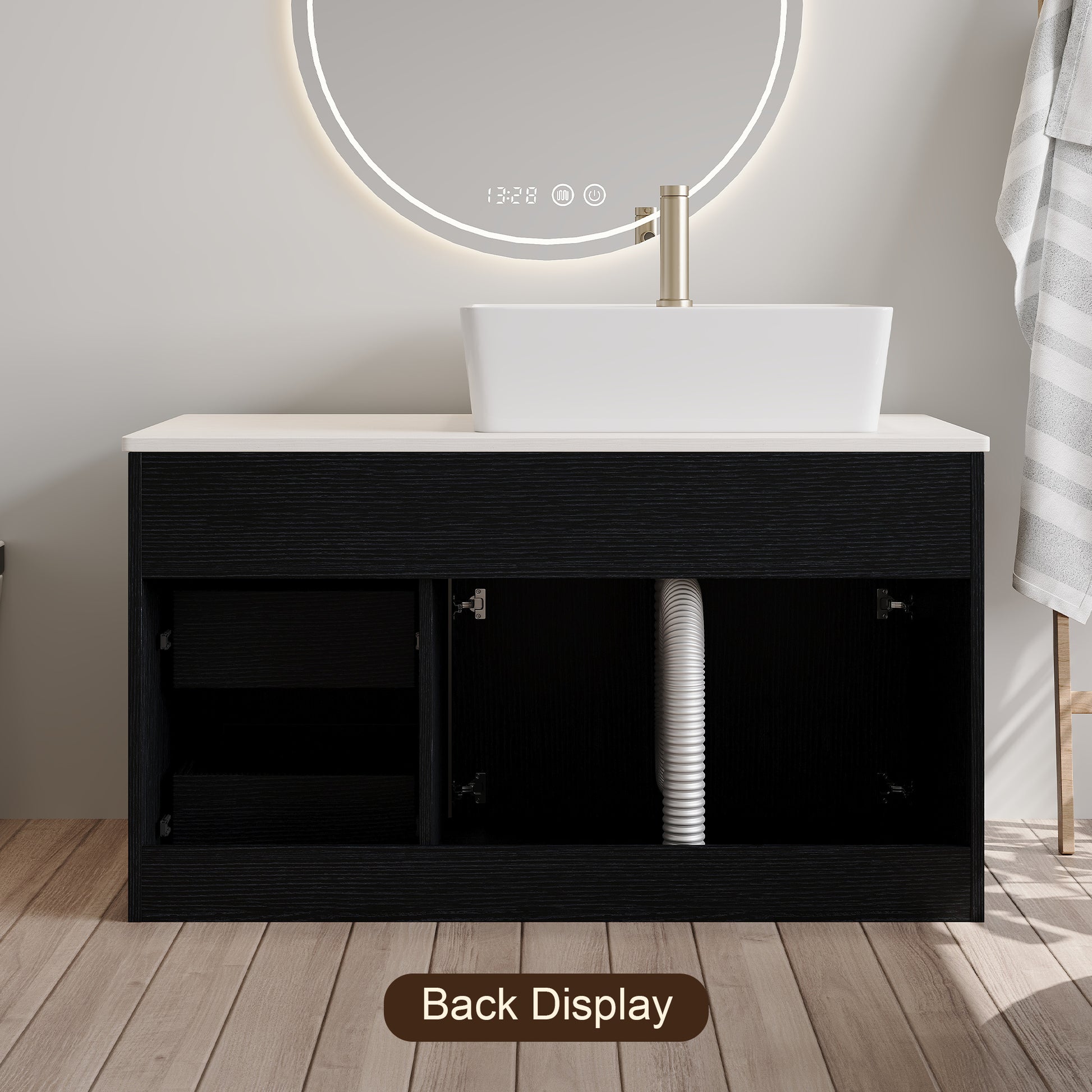 36" Wall-Mounted Bathroom Vanity with Vessel Ceramic Sink & Plywood Countertop – Soft-Close Door & Drawers, Floating Design image 7