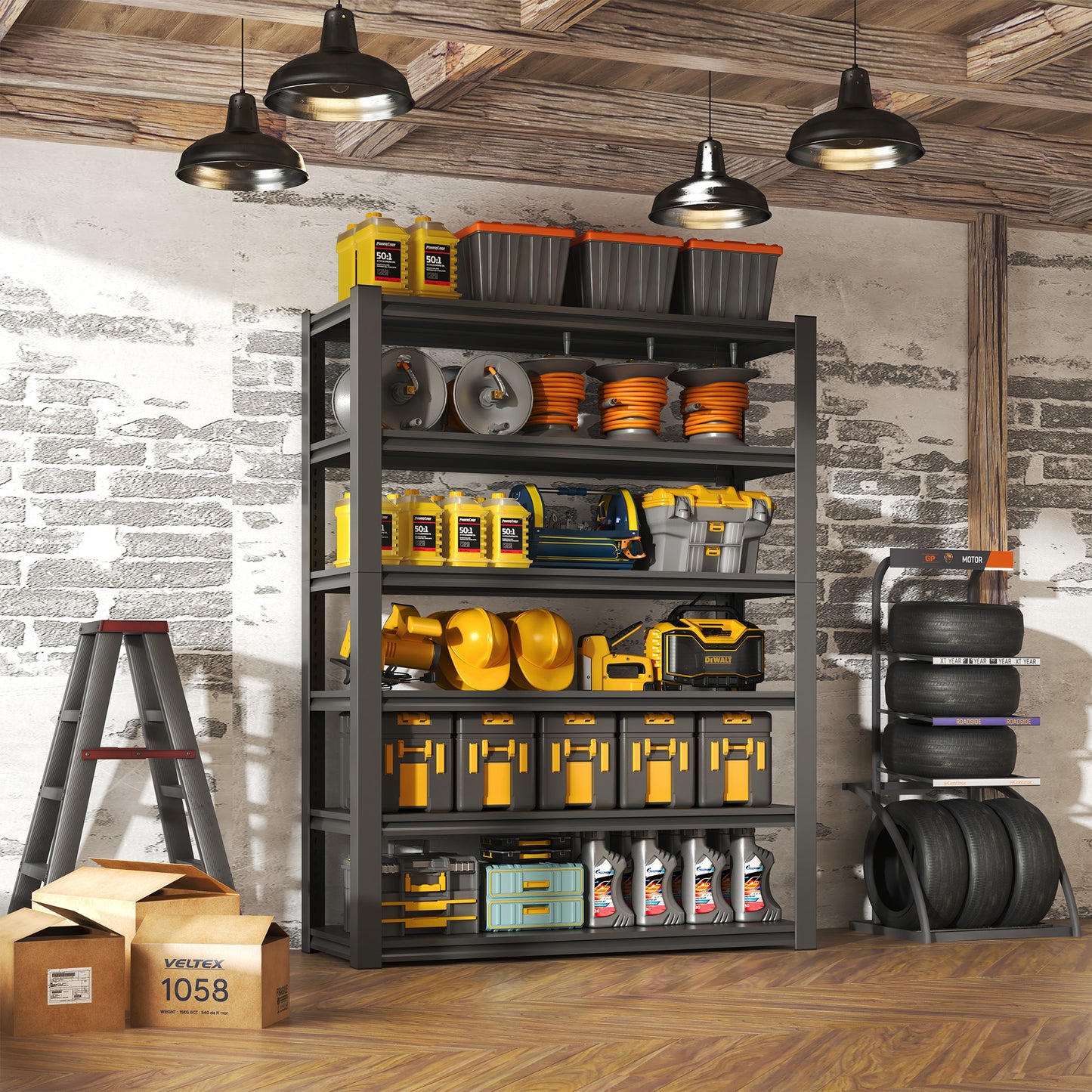82"H 6 Tier Metal Shelves for Storage Garage Shelving 2400LBS Heavy Duty Storage Shelves Adjustable Garage Shelf Industrial Shelving Unit Storage Utility Rack,48"W*18"D*82"H,Black image 3