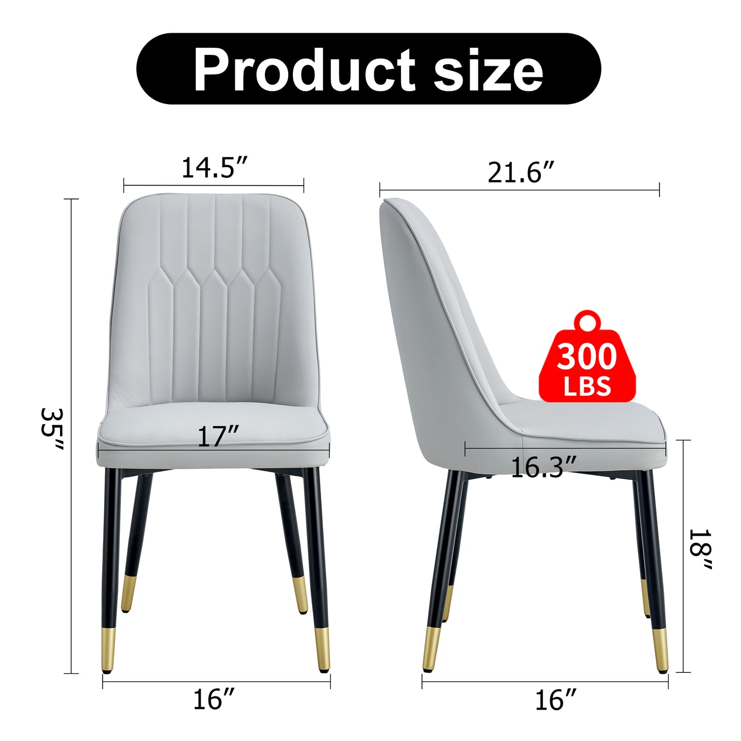 Modern dining chairs are equipped with light gray PU artificial leather backrest cushions and black metal legs, suitable for restaurants,kitchens,and bedrooms.Set of 4pieces (light gray+PU) image 4