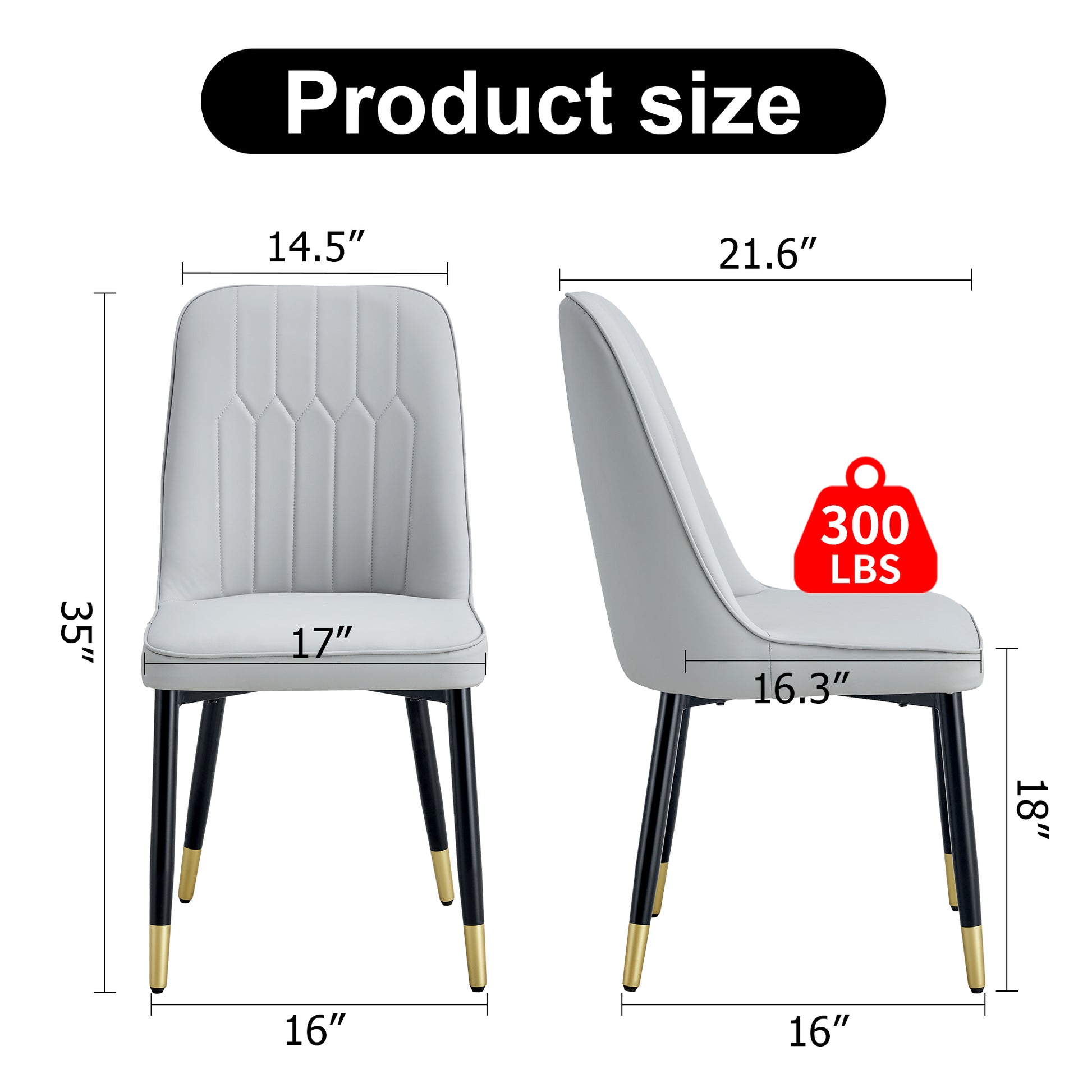 Modern dining chairs are equipped with light gray PU artificial leather backrest cushions and black metal legs, suitable for restaurants,kitchens,and bedrooms.Set of 4pieces (light gray+PU) image 4