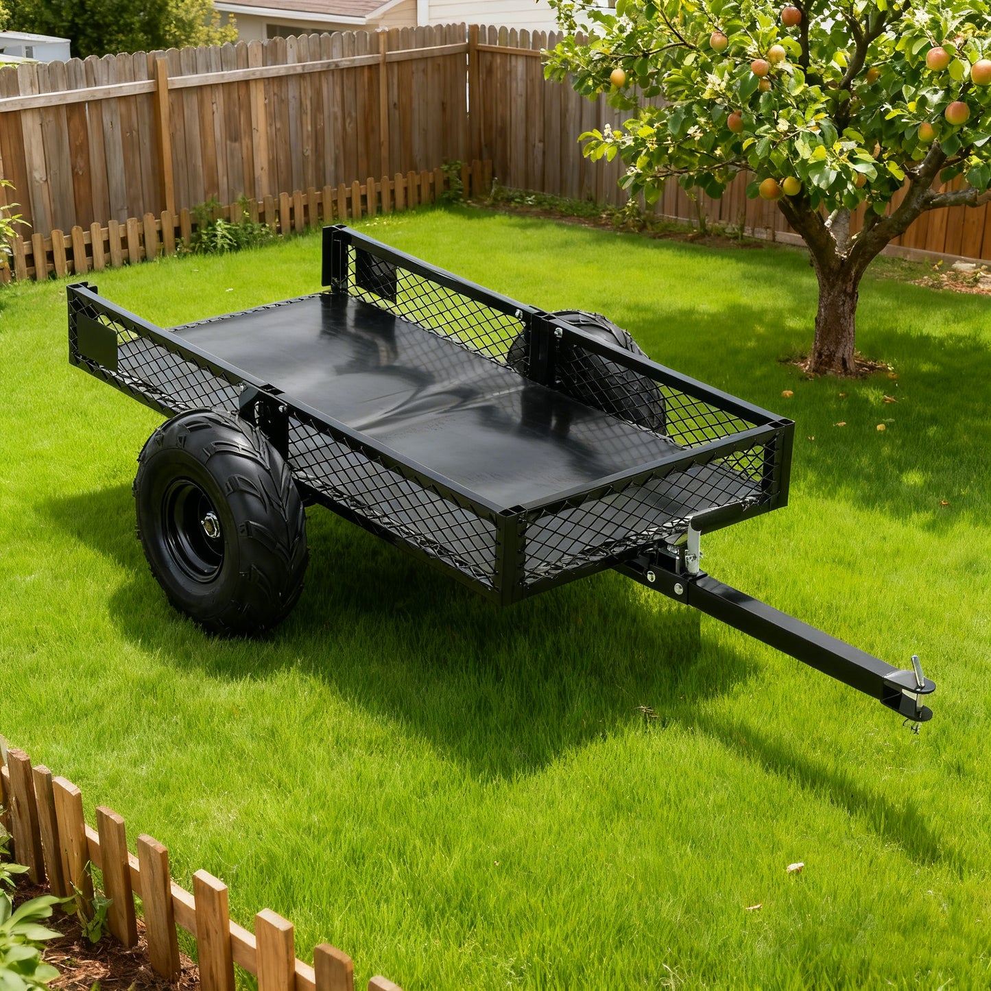 1500LBS Capacity 15 Cubic Feet Dump Cart Trailer, Heavy Duty Tow Behind Hauling & Dumping Wagon for ATV, UTV, Lawn Tractor and Garden Use image 12