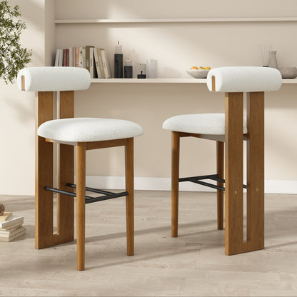 Renee Indoor Wooden Upholstered Barstool, Walnut Finished and White Upholstery, Set of 2 image 1