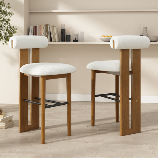 Renee Indoor Wooden Upholstered Barstool, Walnut Finished and White Upholstery, Set of 2 image 1