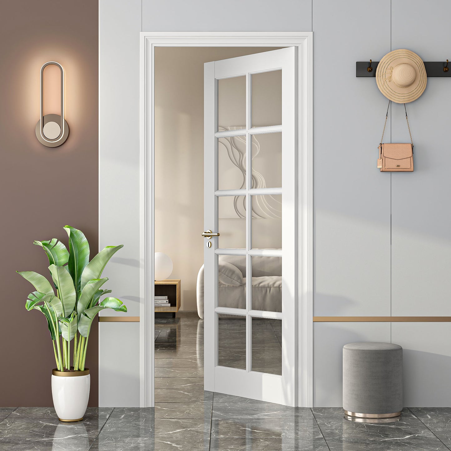 32" X 80"10-Lite Preassembled Clear Glass French Door, for Closet Pantry Bedroom Livingroom Study Office kitchen, Barn Doors-Shaker w/o Hardware image 4