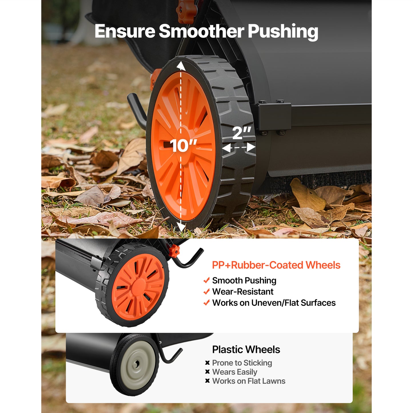 Push Lawn Sweeper, 26 in Leaf & Grass Collector with 7 cu. ft. Hopper Bag, Adjustable Brush Height & Spinning Brushes, Heavy Duty Yard Sweeper with Rubber Wheels for Leaves Grass Cleanup image 9