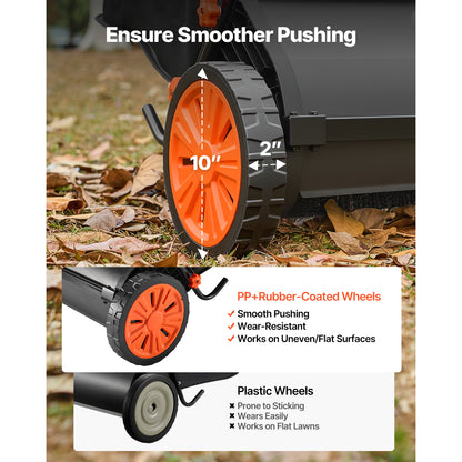 Push Lawn Sweeper, 26 in Leaf & Grass Collector with 7 cu. ft. Hopper Bag, Adjustable Brush Height & Spinning Brushes, Heavy Duty Yard Sweeper with Rubber Wheels for Leaves Grass Cleanup image 9
