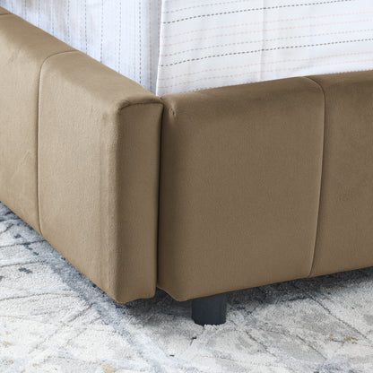 Full Size Storage Upholstered Tufted Bed Frame, Sofa Bed Frame with Comfortable Backrest and Armrests, Full Size Bed for Bedroom, Living Room,Velvet, BROWN(80.5''*59''*29.5'') image 9
