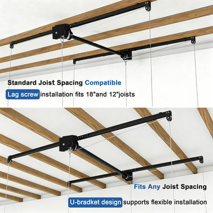 Black Overhead Garage Storage Rack 3x6 FT for High Ceilings 10-12 FT, 370LBS Capacity All-Steel Construction with Safety Lock (Installation Required, Heavy-Duty Garage Organizer) RR image 8