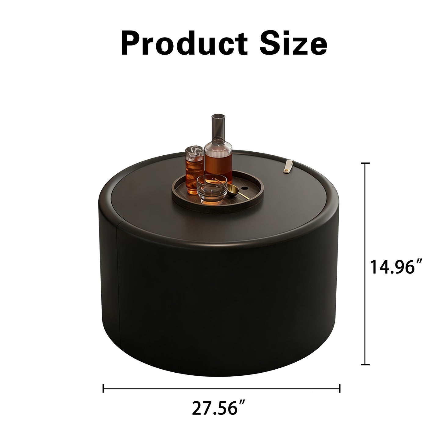 Black Round Coffee Table with Tempered Glass Top, PU Leather Body & Hidden Storage for Living Room, Modern Accent Table image 6