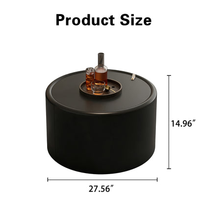 Black Round Coffee Table with Tempered Glass Top, PU Leather Body & Hidden Storage for Living Room, Modern Accent Table image 6
