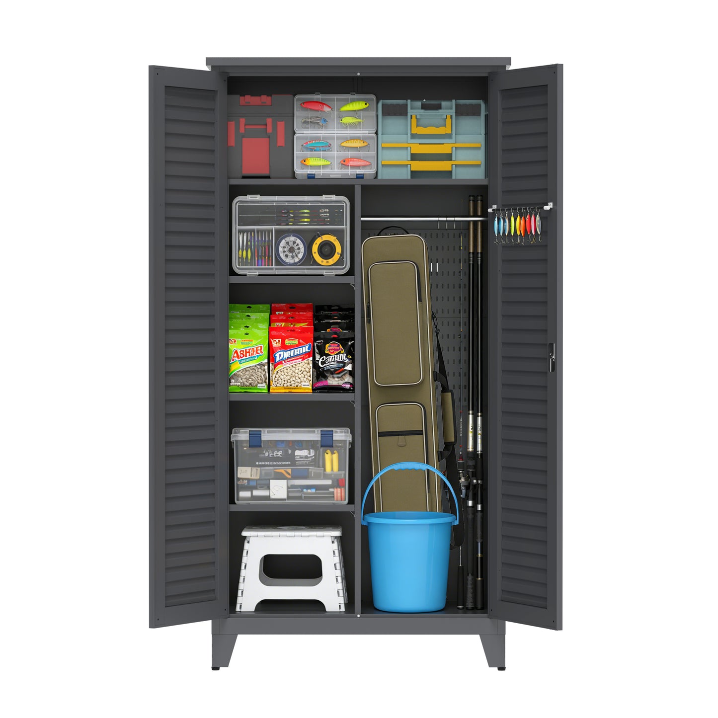 73'' Tall Metal Tool Storage Cabinet, with Ample Storage Space for Garage,Warehouse,Garden,Office, Living Room,Bathroom,Utility Room (Slate) image 2