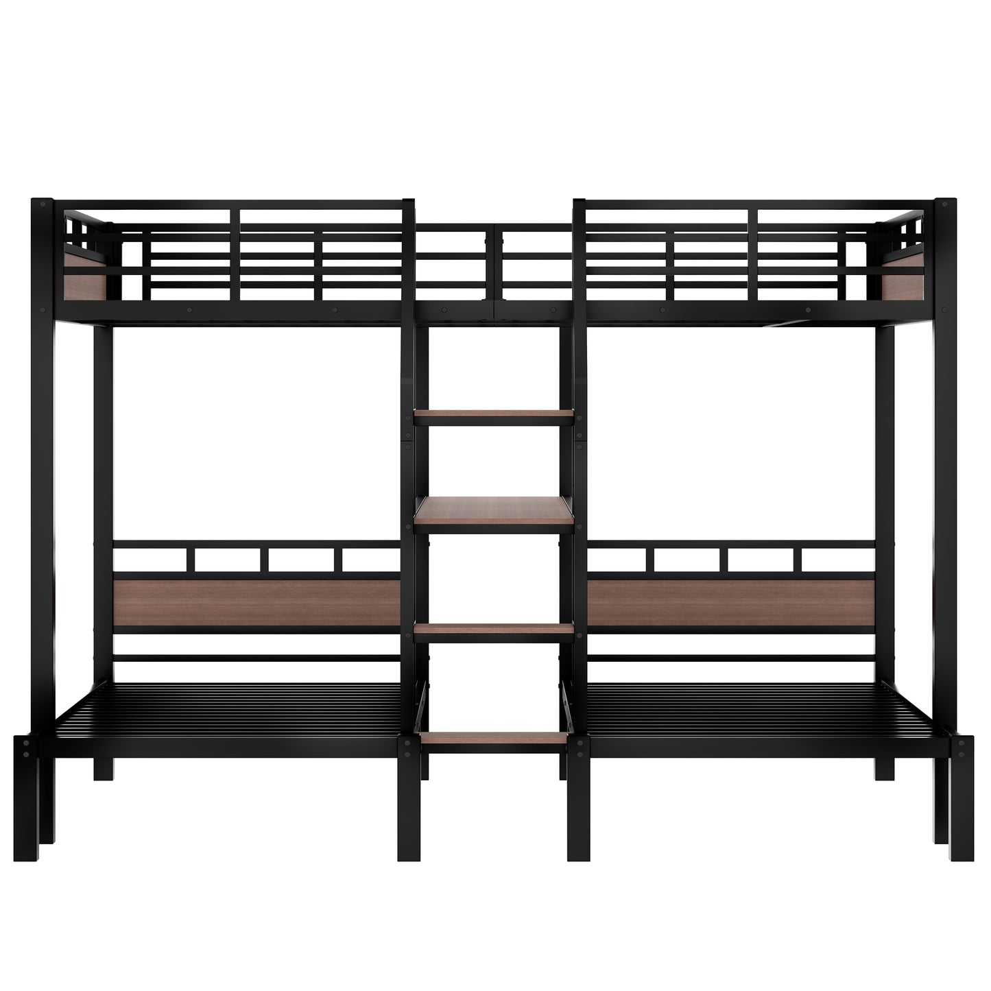 Queen over Twin over Twin Metal Bunk Bed,triple metal bunk bed with Storage shelves and storage stairs,Black image 7