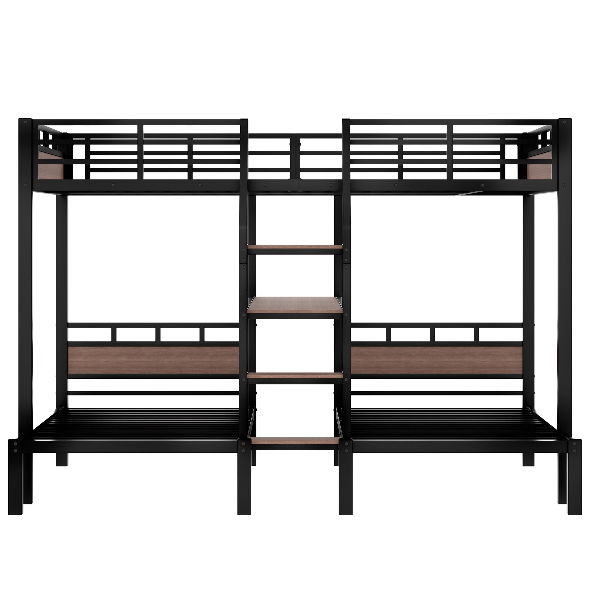 Queen over Twin over Twin Metal Bunk Bed,triple metal bunk bed with Storage shelves and storage stairs,Black image 7