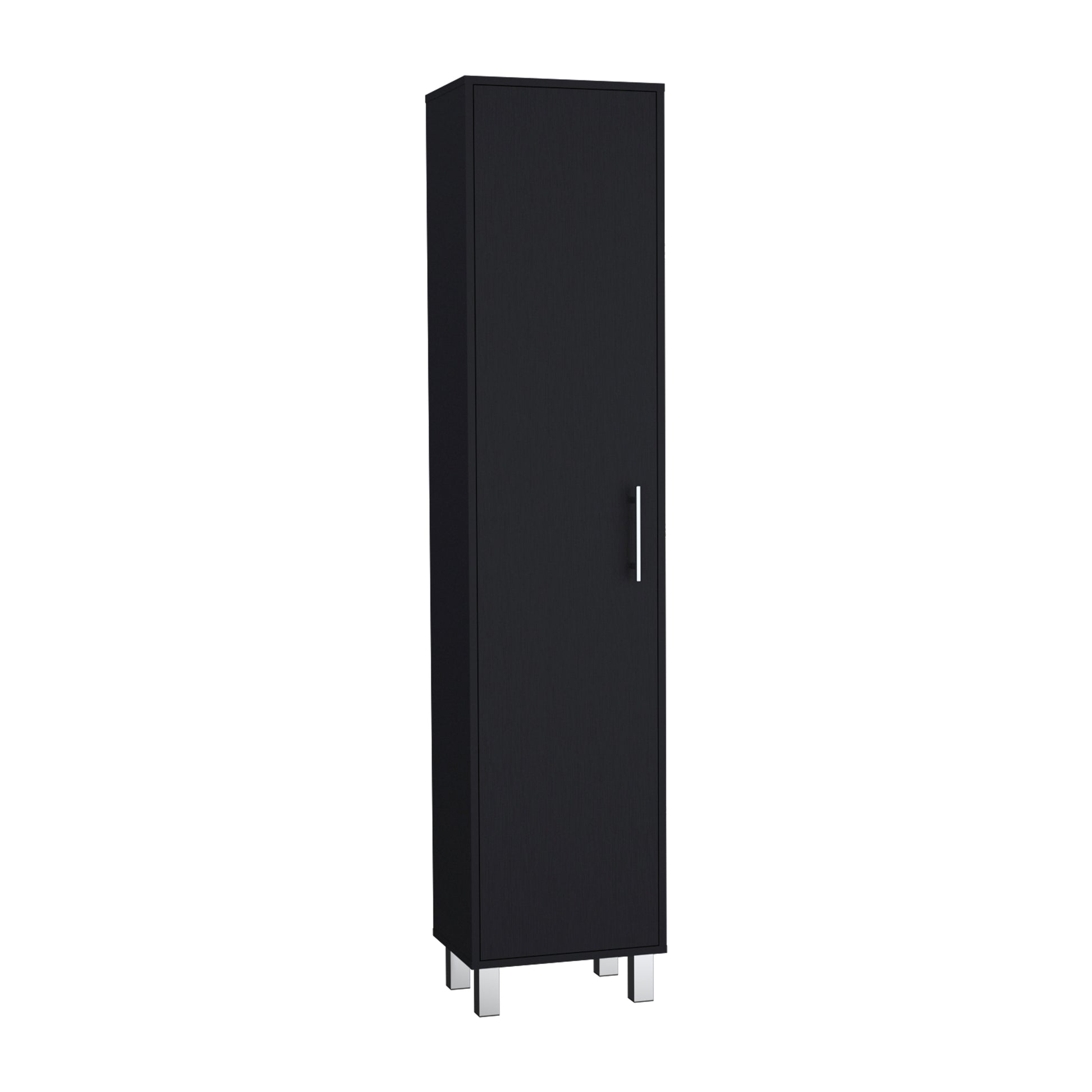 Storage Cabinet 71"H with 5-Tier Shelf, 3 Broom Hangers and Metal hardware, Black image 5