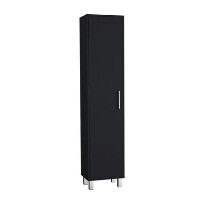 Storage Cabinet 71"H with 5-Tier Shelf, 3 Broom Hangers and Metal hardware, Black image 5