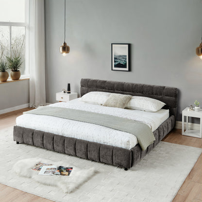 California King size Upholstered Bed,comfortable upholstered bed frame, Chenille fabric, with headboard and solid bed frame. With drawer for storage.-Dark Gray(90.5''*80.5''*31'') image 5