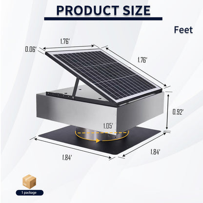 12" Stainless Steel Solar Roof Vent Fan,40W Tilt Adjustable Solar Panel,Dual Power 3-Speed Remote Attic Fan,1200 CFM,MPPT Controller Solar Ventilator for Attic,Garage,Greenhouse,Warehouse image 7