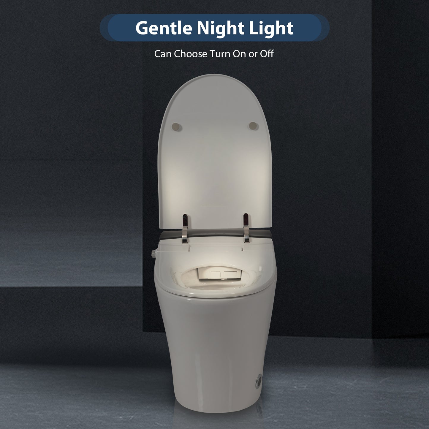 Heated Seat Smart Toilet, One Piece Toilet, Automatic Flush Tankless Toilet without Bidet, with Foot sensor Flush, Blue Night Light, Knob Control, Power Outage Flushing, Soft Close Cover,White image 3