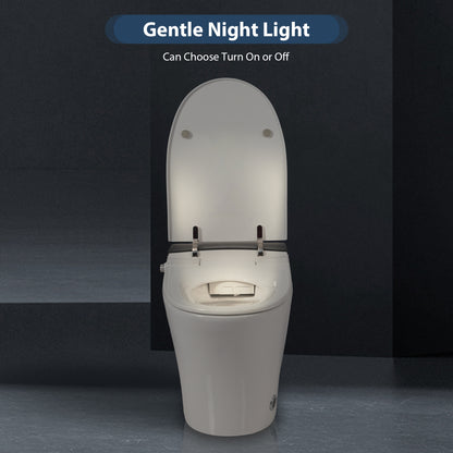 Heated Seat Smart Toilet, One Piece Toilet, Automatic Flush Tankless Toilet without Bidet, with Foot sensor Flush, Blue Night Light, Knob Control, Power Outage Flushing, Soft Close Cover,White image 3