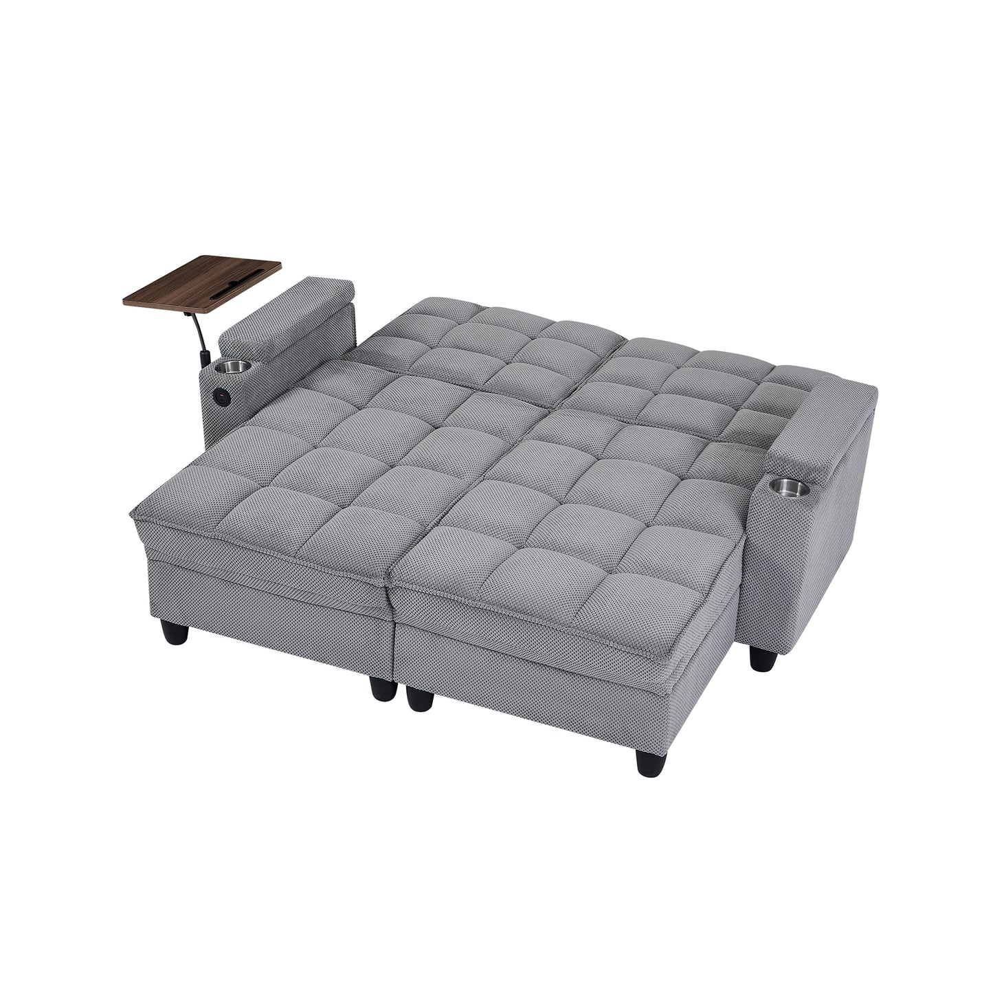 Light Grey Sofa,Sleeper Sofa Bed with 6-Position Adjustable Backrest,USB Ports, Cup Holder and Swivel Side Table image 8