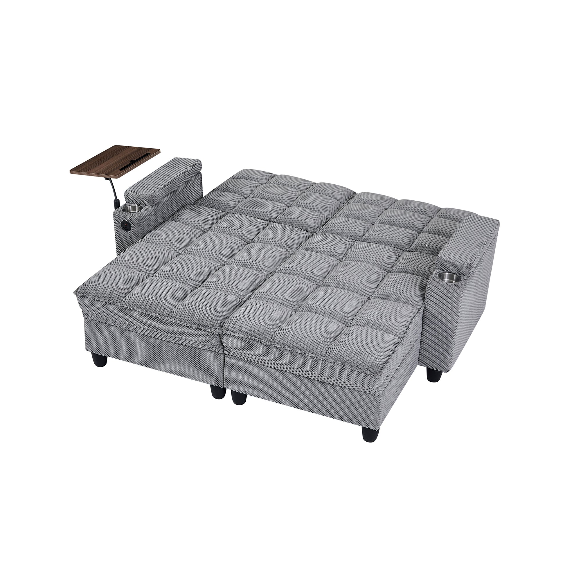 Light Grey Sofa,Sleeper Sofa Bed with 6-Position Adjustable Backrest,USB Ports, Cup Holder and Swivel Side Table image 8