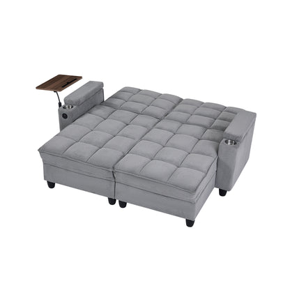 Light Grey Sofa,Sleeper Sofa Bed with 6-Position Adjustable Backrest,USB Ports, Cup Holder and Swivel Side Table image 8