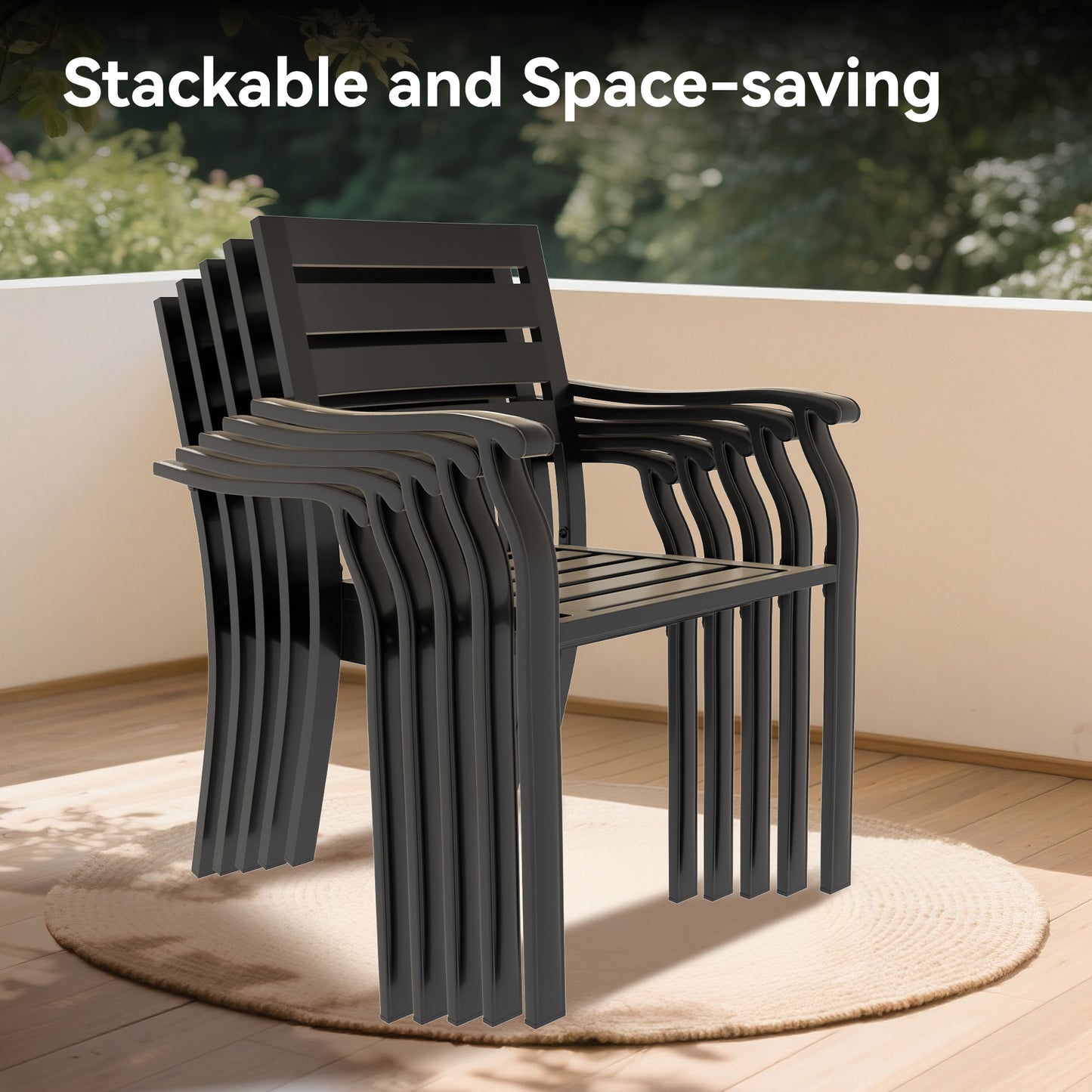 VRSHWO lron Terrace Dining Chairs, a Set of 2 Black Color Outdoor Chairs, Bistro Metal Chairs, All-Weather Outdoor Metal Dining Chairs, Suitable for Gardens, Terraces, and Swimming Pool image 5