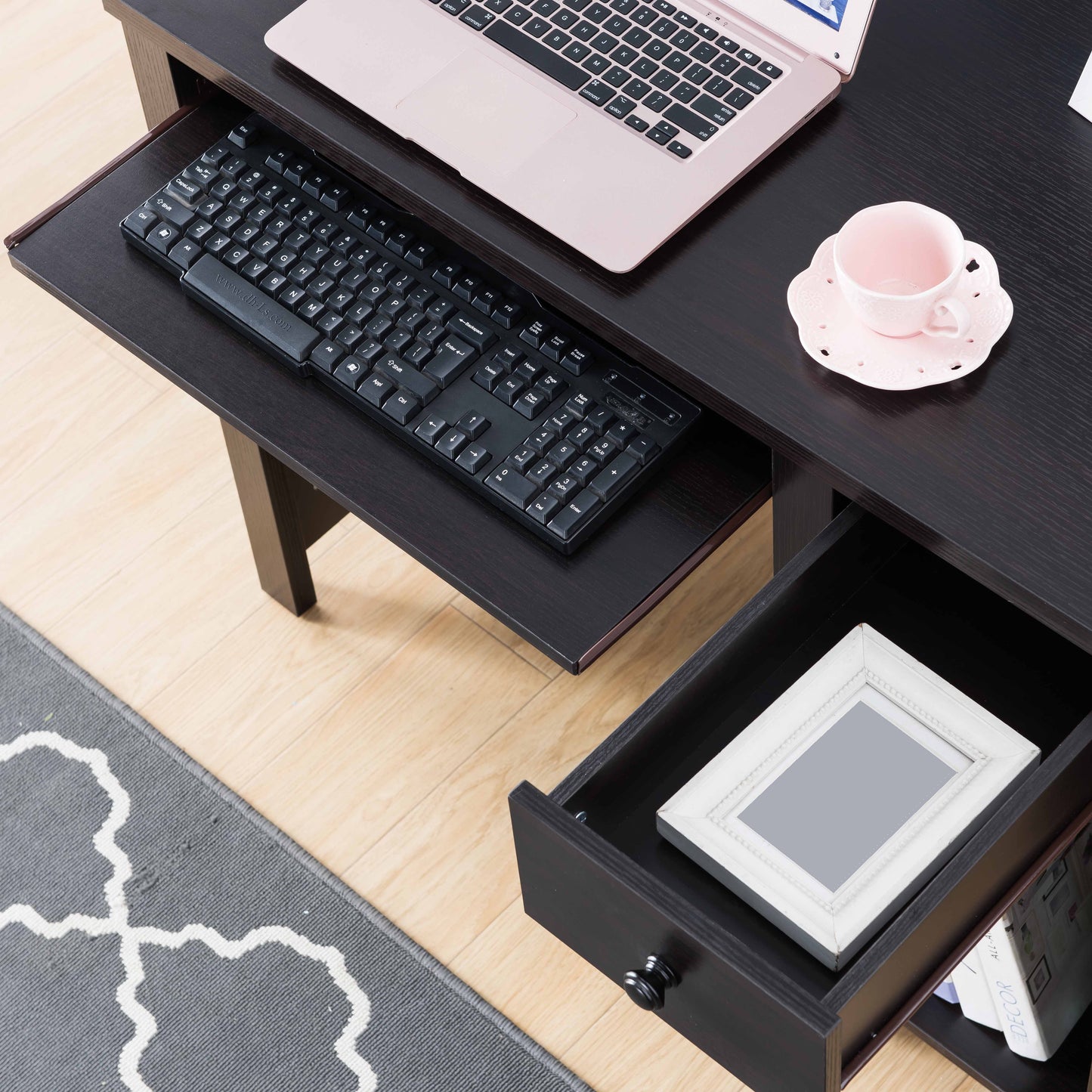 Student desk home office desk 39"W Compact desk Writing Desk Laptop Desk Red Cocoa Espresso One drawer Keyboard Drawer Wooden Knob image 2