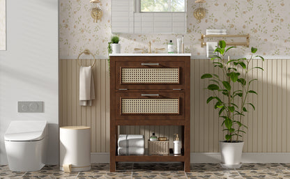 24" Bathroom Vanity with Integrated Ceramic Sink, Bathroom Cabinet with 1 Deep Drawer, 1 Tip-Out Drawer, Single Sink Bathroom Vanity for Small and Medium Restroom image 11