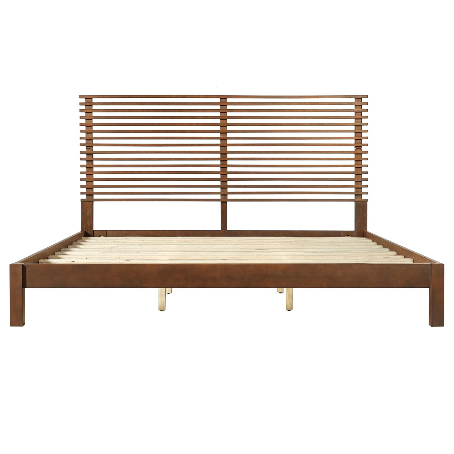 Premium Solid Wood King Size Bed Frame with Headboard, -Walnut Color, 600lbs Capacity, for Modern Bedroom,No Box Spring Needed, Fits All Mattresses image 7