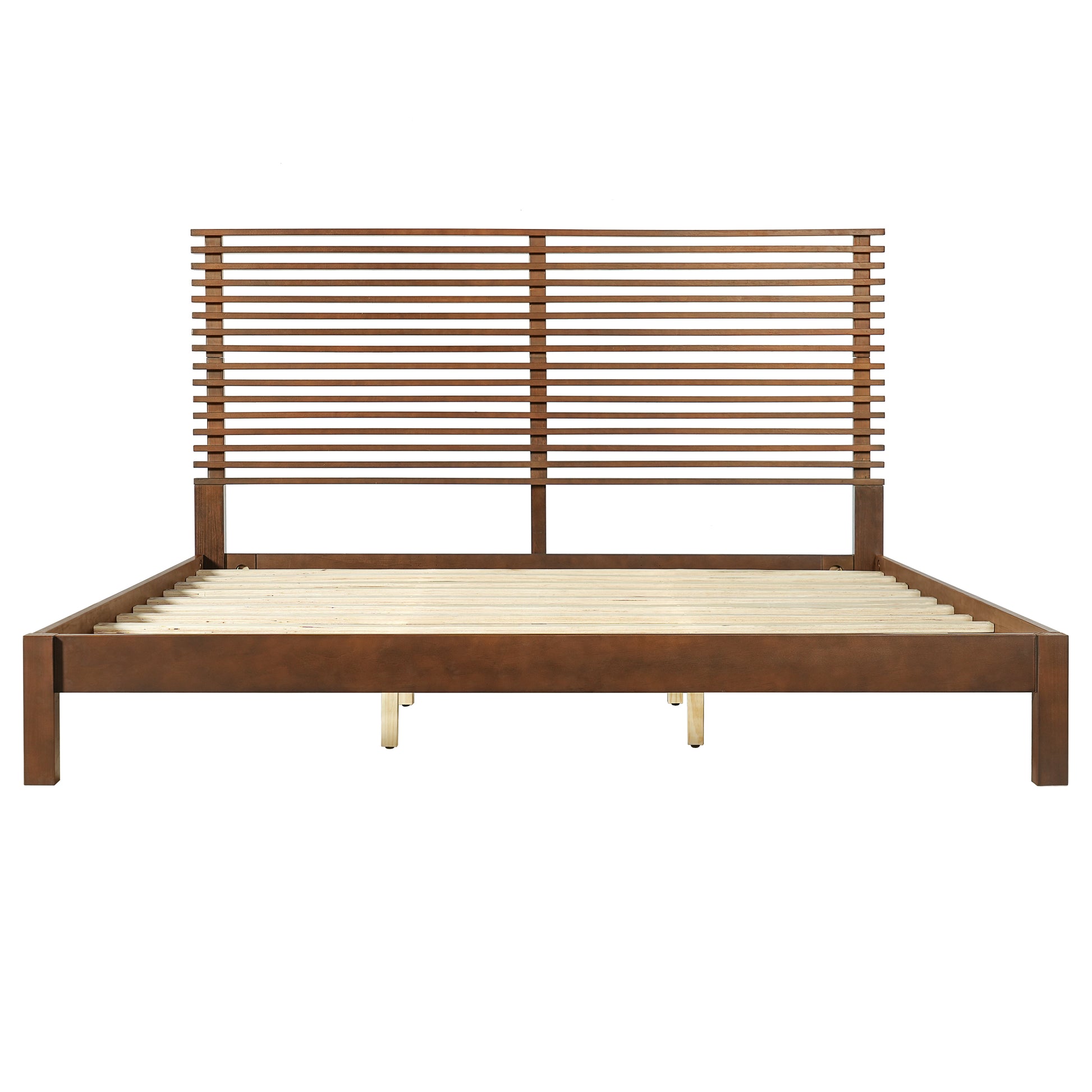 Premium Solid Wood King Size Bed Frame with Headboard, -Walnut Color, 600lbs Capacity, for Modern Bedroom,No Box Spring Needed, Fits All Mattresses image 7