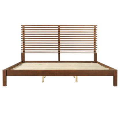 Premium Solid Wood King Size Bed Frame with Headboard, -Walnut Color, 600lbs Capacity, for Modern Bedroom,No Box Spring Needed, Fits All Mattresses image 7