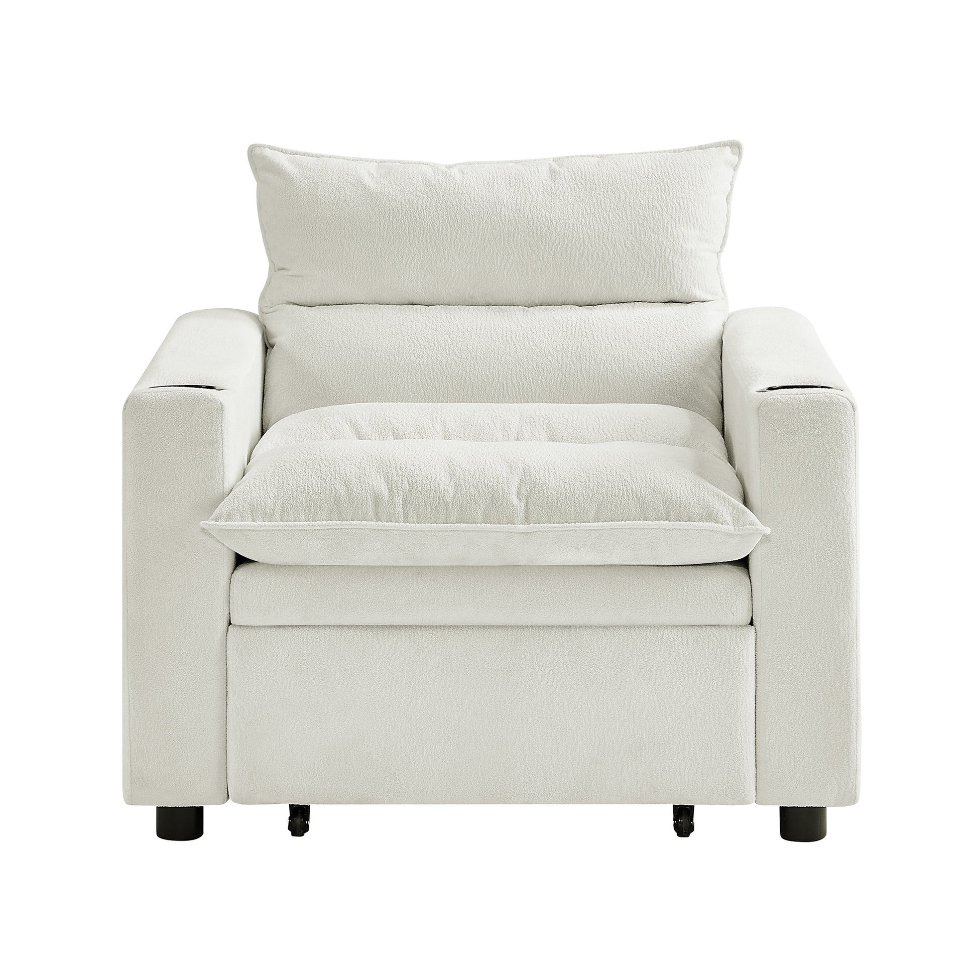 Sleeper Sofa Chair Bed, Convertible Sofa Chair 3-in-1, Adjustable Sleeper Chair Pullout Sofa Bed with Modern Velvet Fabric for Living Room Apartment Small Space, Beige image 9
